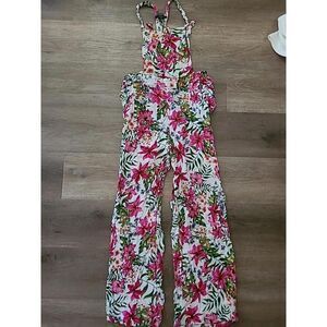Toxik3 Floral Jumpsuit Multicolor Pink Orange Green Button Straps Womens Medium
